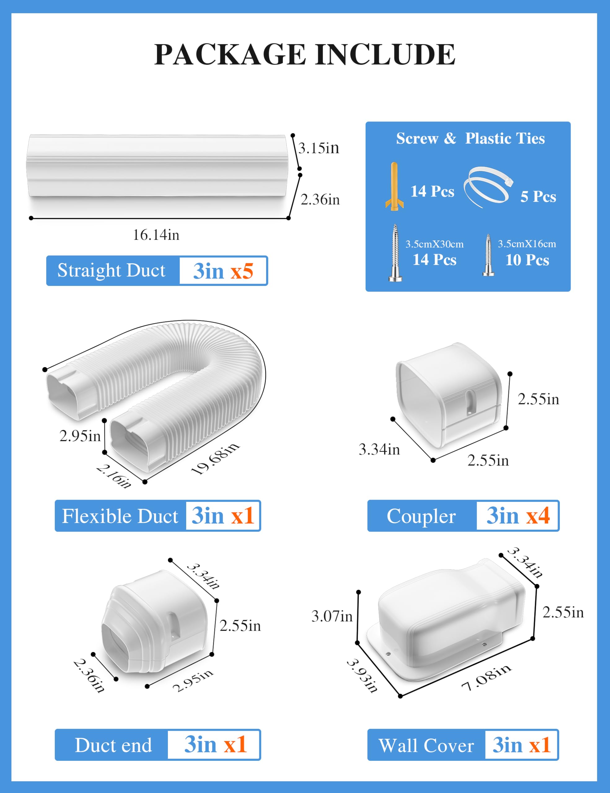 WEETALL 9 Ft Cover for AC Lines with Flexible Duct, Decorative Upgrade PP 3 Inch Line Set Cover for Ductless Mini Split Air Conditioner, Full Set Suitable for Heat Pumps Indoor & Outdoor