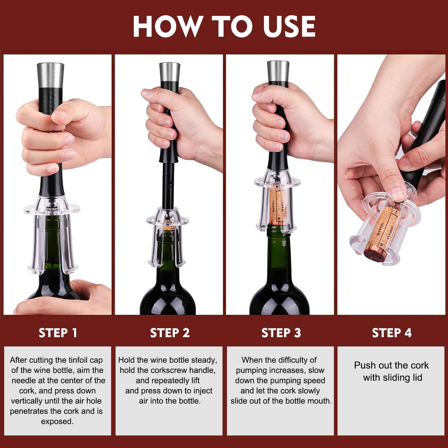 Wino on the Go Wine Opening Set, Air Pump Wine Bottle Opener Set, The Perfect Wine Opener, Wine Aerator Pourer Spout, Momentum Wine Opening Set, Wine Opener Pump(Aluminum head,Black)