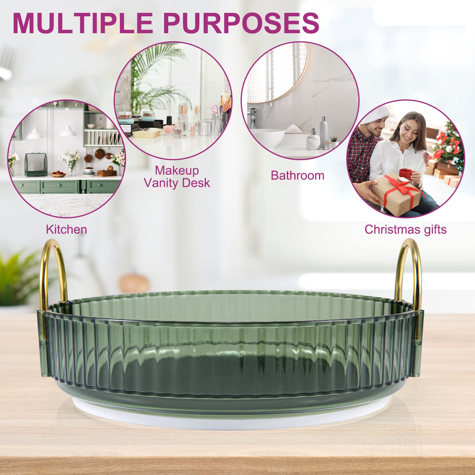 PYangTian 360°Rotating Makeup Organizer,Round Rotating Skincare Organizer Countertop-Large Capacity Makeup, Skincare & Perfume Organizer. (Green)