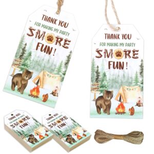 serencatcher smore thank you tags, camping adventure party favors with 50pcs camping theme thank you paper tags, camping campfire bonfire thank you tags for camping birthday baby shower party