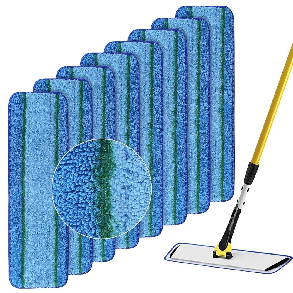 Upgraded Replacement Microfiber Mop Pads for Rubbermaid Commercial 18 Inch Mop 17 Inch Mop, Reusable Wet & Dry Commercial Cleaning Flat Mop System 18" 17" Refill Head for Multi-Surface Floor-8 Pack