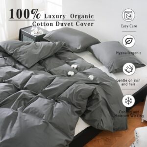 Overket 100% Organic Cotton Duvet Cover Queen Size Luxury 400 Thread Count Duvet Cover Queen Size Sateen Comforter Cover Soft and Breathable Cooling Bedding Set 3 Piece（Dark Grey，Queen）