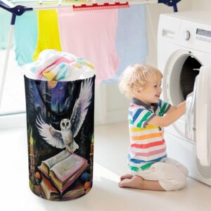 An Owl Flying Over The Magic Book Large Laundry Basket Laundry Hamper Bag Washing Bin Clothes Bag Collapsible Tall With Handles Travel Bathroom College