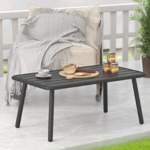 C-Hopetree Small Rectangle Metal Outdoor Side Coffee Table for Outside Patio, Black Slat Top