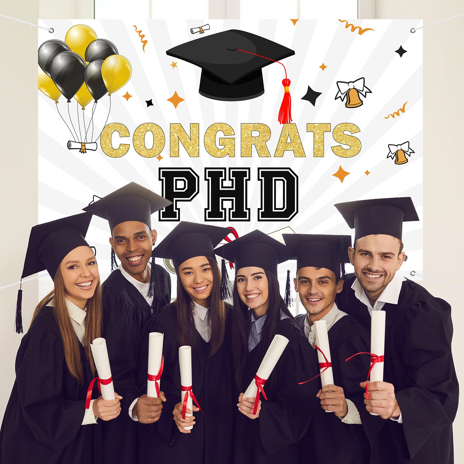 INNORU Congrats PHD Backdrop Banner, PHinally Done Graduation Photography Backdrop Durable Fabric Congrats Grad Banner Congratulations Graduate Graduation Party Decorations Photo Booth Props 6x4ft