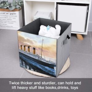 Retro Titanic Famous Old Historic Foldable Storage Bins with Handles Storage Cubes Reusable Closet Organizer for Home Office