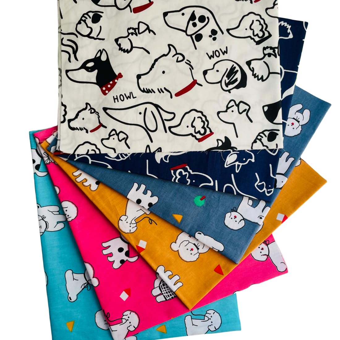 Dog Fat Quarters Fabrc Bundles for Baby Kids, Pet Cotton Quilting Fabric for DIY Crafts, Novelty Fabric Bundles for Sewing 18x22 (6PCS)