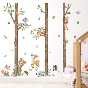 decalmile Large Birch Tree Forest Animals Wall Stickers Bear Rabbit Fox Deer Wall Decals Baby Nursery Toddler Bedroom Living Room Wall Decor(H: 63inches/ 160cm)