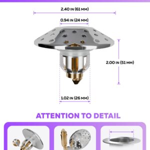 Innovative 2 in 1 Bathroom Sink Stopper Replacement - 1.06"-1.65" Pop Up Drain Stopper - Universal Sink Drain Stopper with Anti-Clogging Filter Basket - Bathroom Sink Plug for Basin Drain Holes