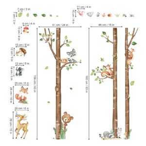 decalmile Large Birch Tree Forest Animals Wall Stickers Bear Rabbit Fox Deer Wall Decals Baby Nursery Toddler Bedroom Living Room Wall Decor(H: 63inches/ 160cm)