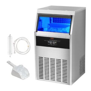 VEVOR Commercial Ice Maker Machine, 100lbs/24H Ice Maker Machine with 33lbs Storage Capacity, 50 Ice Cubes in 12-15 Minutes, Built in Electric Drain Pump Ice Maker for Bar Home Office Restaurant