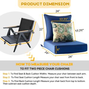 Outdoor Deep Seat Cushion Set of 2,24 x 24 Inch, Deep Seat,Back Cushion and Pillow with Removable Cover and Adjustable Straps for Chair, Sofa, and Couch