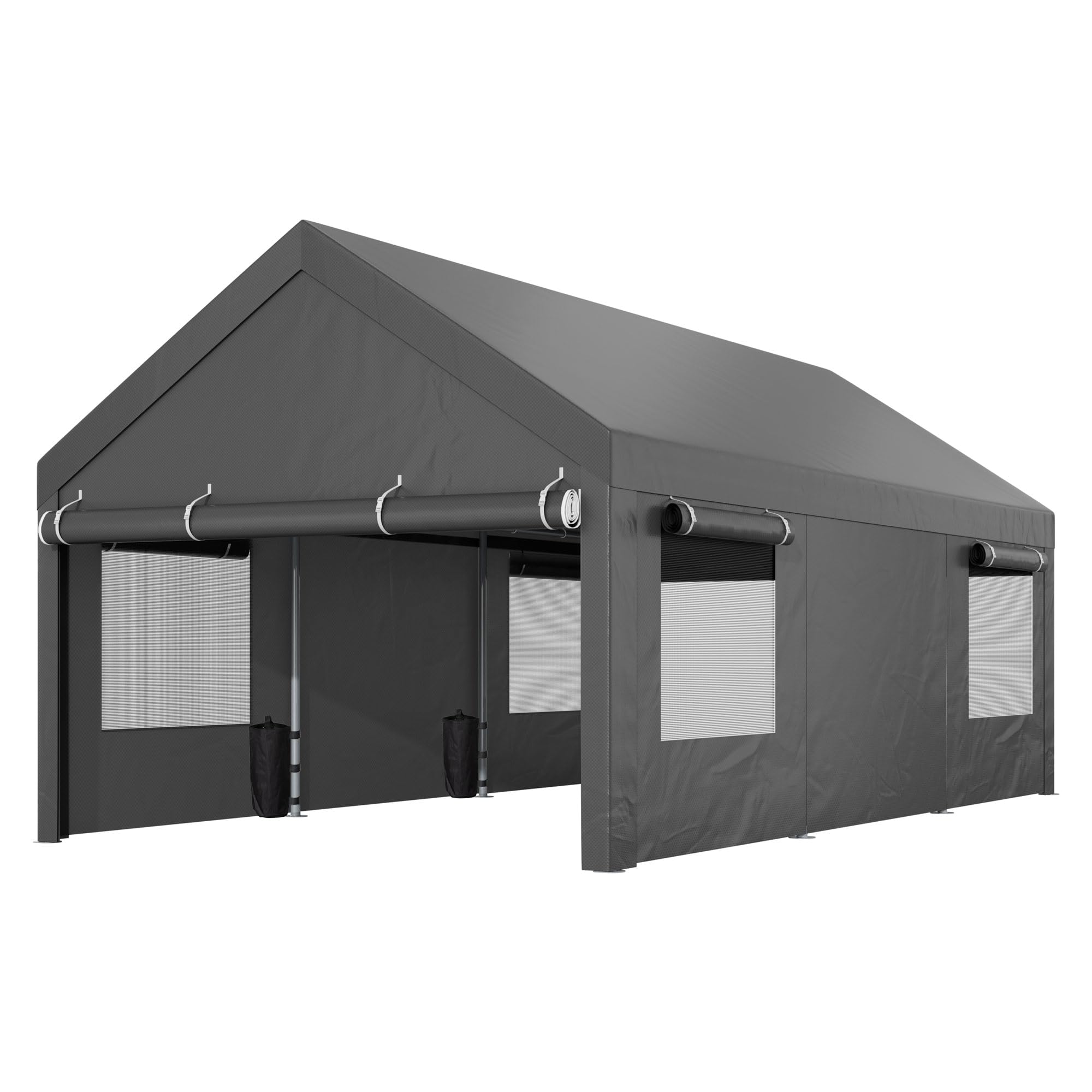 Shintenchi 10x18.5ft Heavy Duty Carport, Portable Garage with Removable Sidewalls, Doors and Ventilated Windows, All-Season Tarp, UV Resistant Waterproof Carport Canopy for Outdoor (Grey)