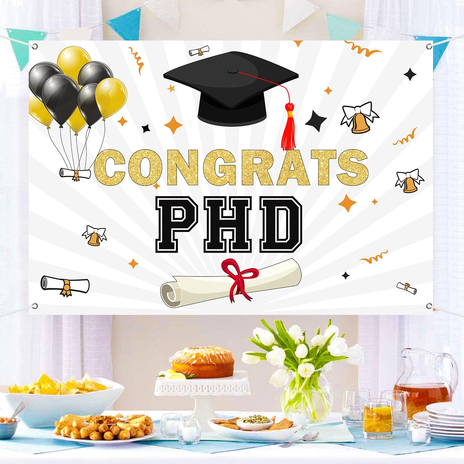 INNORU Congrats PHD Backdrop Banner, PHinally Done Graduation Photography Backdrop Durable Fabric Congrats Grad Banner Congratulations Graduate Graduation Party Decorations Photo Booth Props 6x4ft