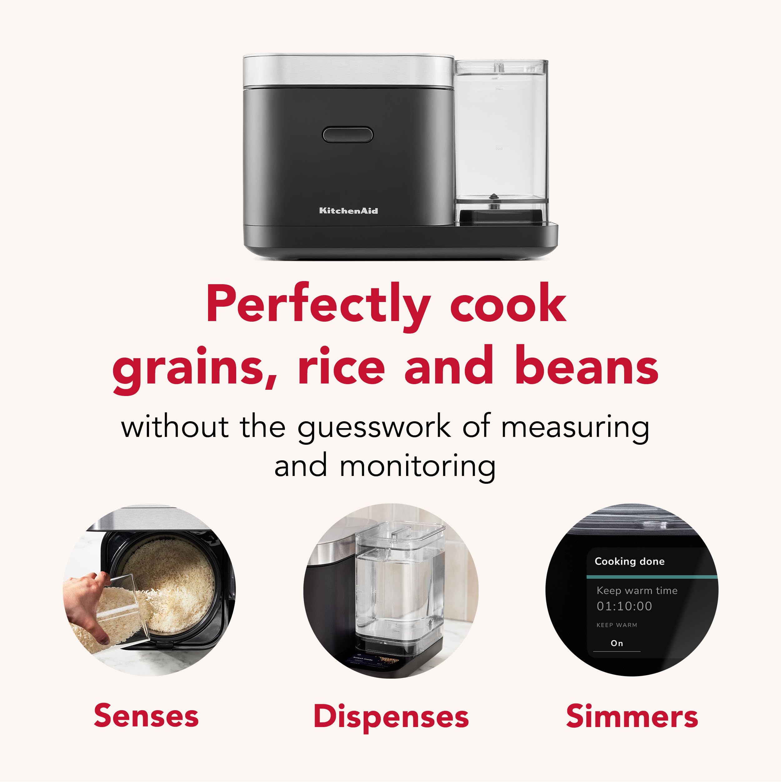 KitchenAid Grain and Rice Cooker 8 Cup with Automatically Sensing Integrated Scale + Water Tank, KGC3155BM