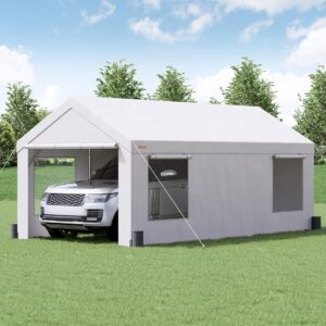 VEVOR Heavy Duty Carport, 10x20ft Car Canopy, Portable Garage with Roll-up Ventilated Windows & Removable Sidewalls, UV Resistant Waterproof All-Season Tarp for SUV, F150, Car, Truck, Boat