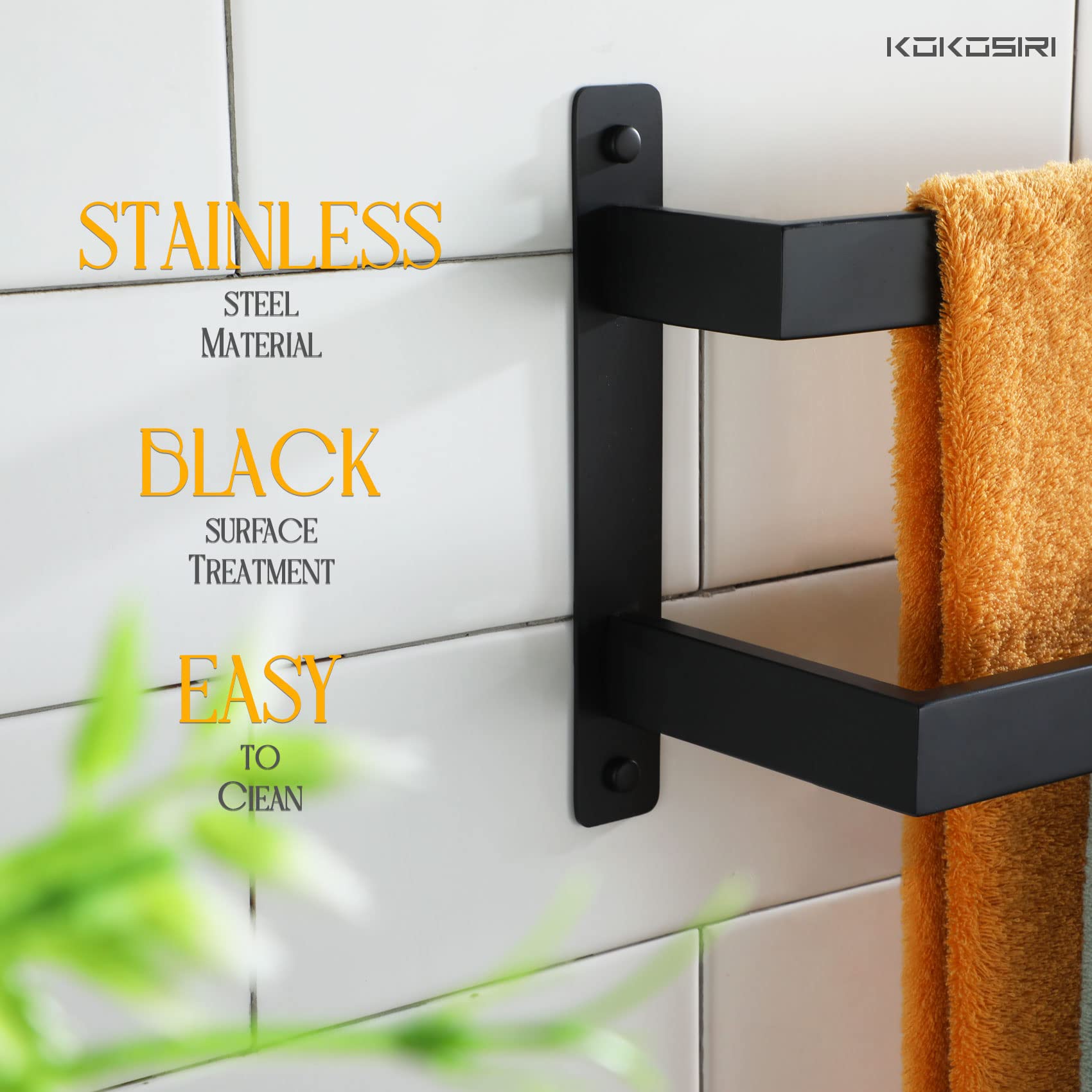 KOKOSIRI 24 Inch Double Towel Bars Bathroom Towel Ring Hand Towel Holder Stainless Steel Wall Mount Matte Black B5008BK-L24+B4008BK-L9