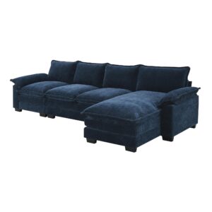 KIVENJAJA 118” Chenille Modular Sectional Sofa Couch, Modern L-Shaped 4-Seater Cloud Sleeper Couches with Chaise & Deep Seat for Living Room Office Apartment, Navy Blue