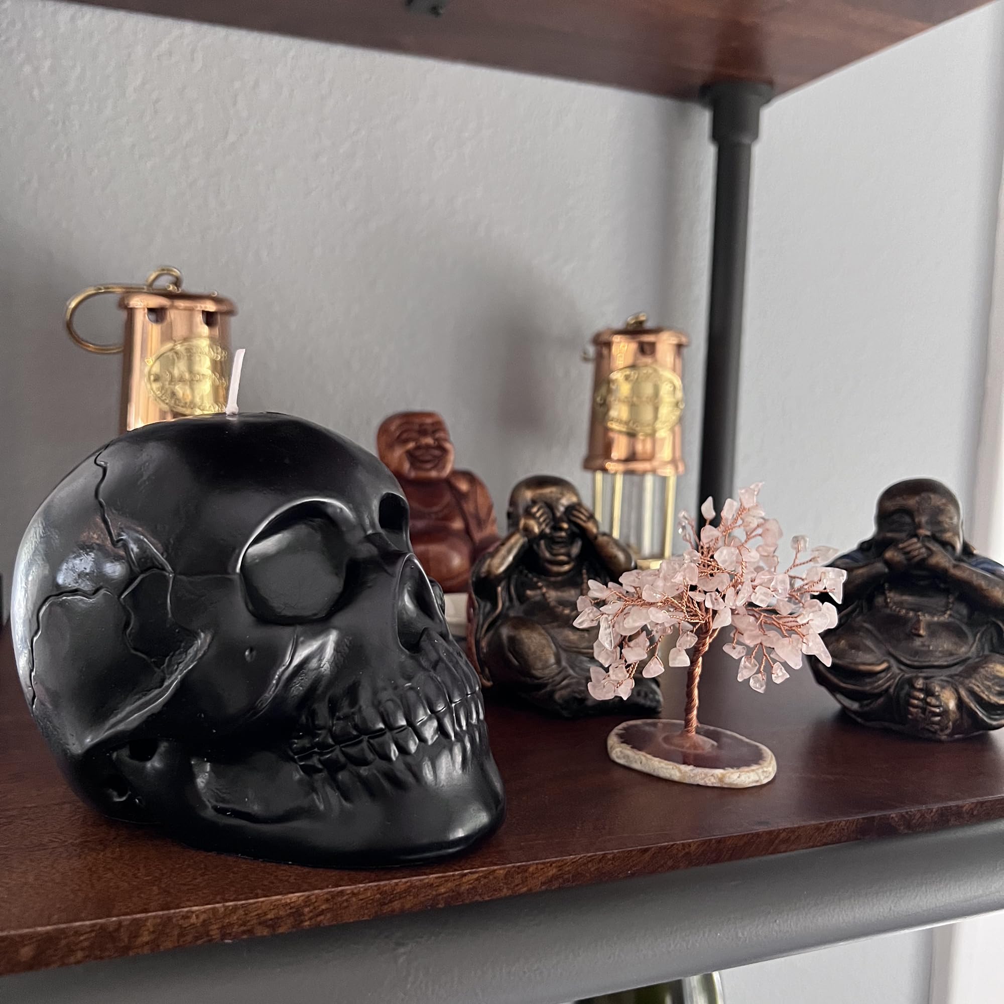 Wick Works Glass Skull Candle | Melt Reveal Inner Glass Skull | Large 6” L | Longe Burn Time! | Beautiful Gift Box | Bedroom or Home Decor | Unique Gothic Spooky Goth Gift (Black, Unscented)