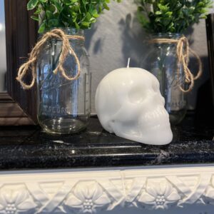 Wick Works Glass Skull Candle | Melt Reveal Inner Glass Skull | Large 6” L | Longe Burn Time! | Beautiful Gift Box | Bedroom or Home Decor | Unique Gothic Spooky Goth Gift (Black, Unscented)