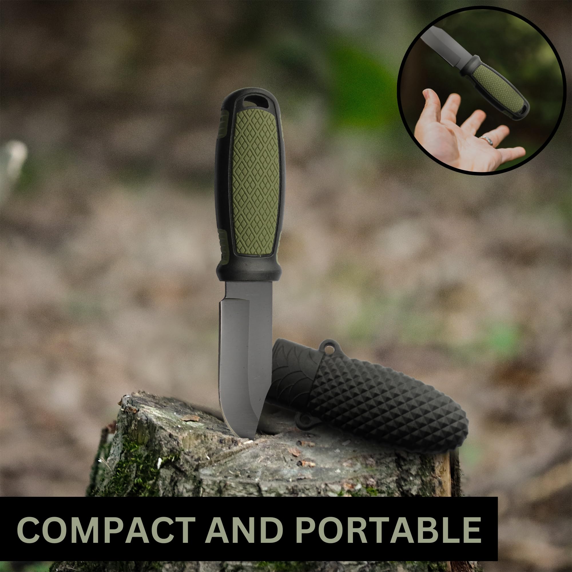 RPG Mini Small Black Full Tang Fixed Blade EDC Tactical Neck Knife with Link Chain Necklace & Plastic Molded Sheath - Concealable Minimalist EDC Survival Knife - 2.5 inch Blade - Stainless Steel