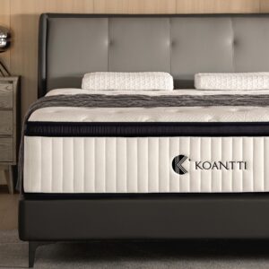 KOANTTI King Size Mattress,14 Inch Memory Foam Hybrid White King Mattresses,Pocket Spring King Mattress in a Box for Sleep Supportive Pressure Relief,Medium Firm Mattress.