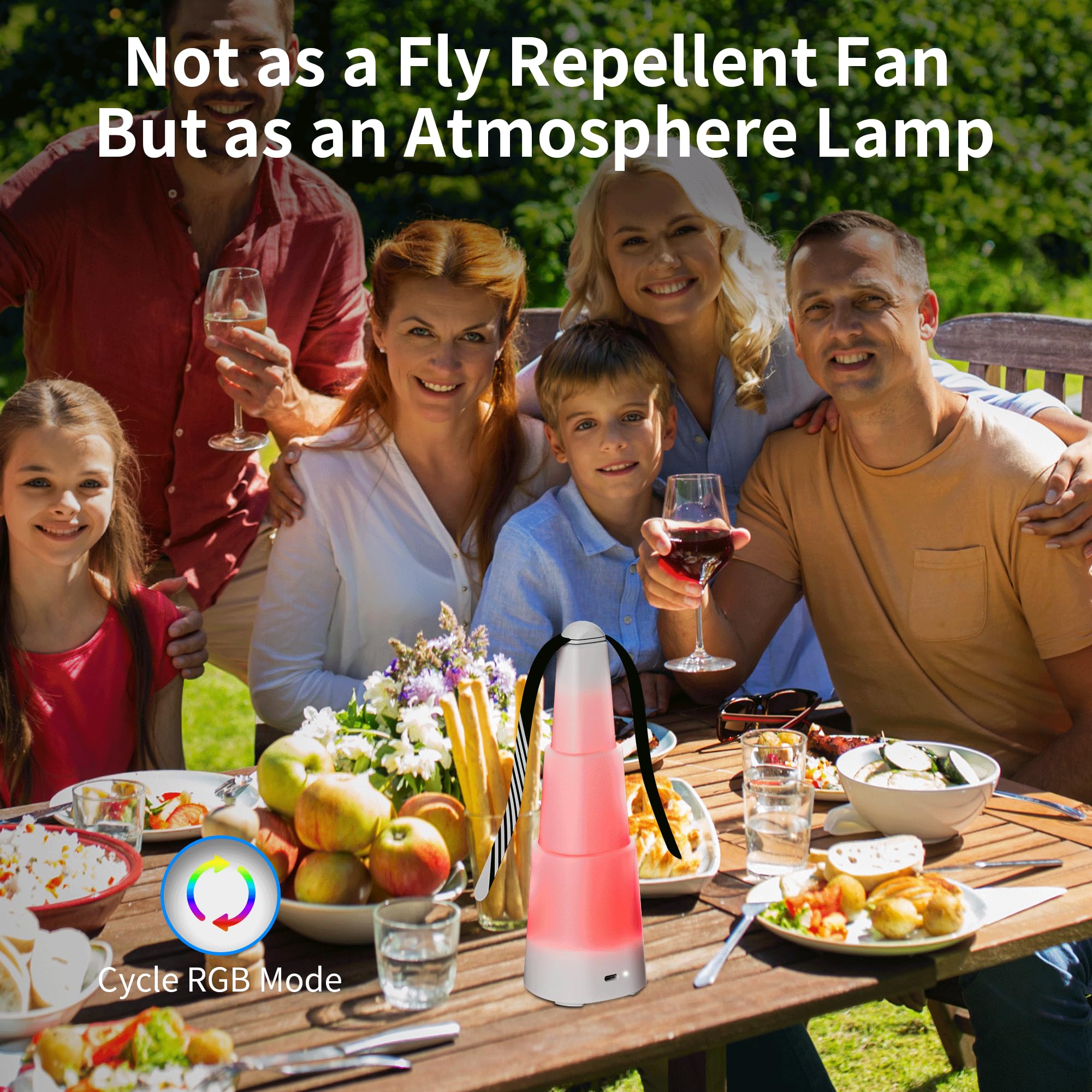 Mosalogic Fly Repellent Fan for Table with Anti-Bug Light Keep Flies Away Food for Outside and Inside - Fly Fans for Tables, Barbeque, Events, Li-ion Battery Operated Food Spinning Fly Fan-White