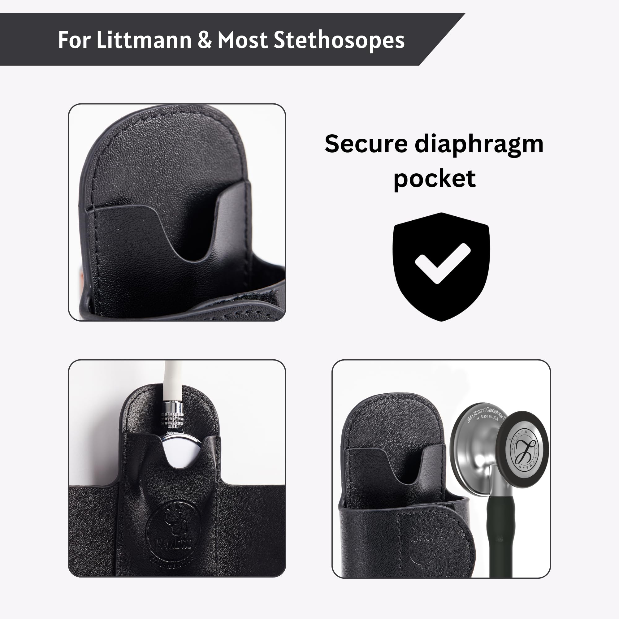 The Original StethoClip - Genuine Leather Stethoscope Holder for 3M Littmann & Most Stethoscopes - Quick Hip Access Holster - Stethoscope Holder Hip Clip for Physicians, EMTs, Nurses & Students