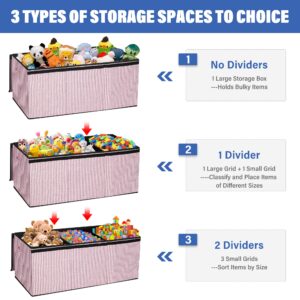 DECOSIS Extra Large Toy Box, Foldable Toy Chest for Girls with DIY Partition Storage, Kids Toy Box 40 x 16 x 14 in for Playroom, Living Room, Kid's Room, Pink, LBOX-PINK-1