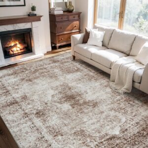 area rugs for living room rug carpet vintage 8x10 rug machine washable rugs for bedroom dining room rug office neutral distressed oriental medallion retro non slip large brown rug