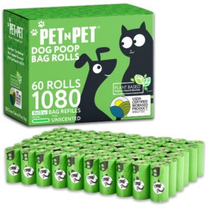 pet n pet 1080 counts green poop bags for dogs, 38% plant based & 62% pe extra thick dog poop bags rolls, 9" x 13" unscented dog bags for poop, doggie poop bags, cat poop bags, pet waste bags