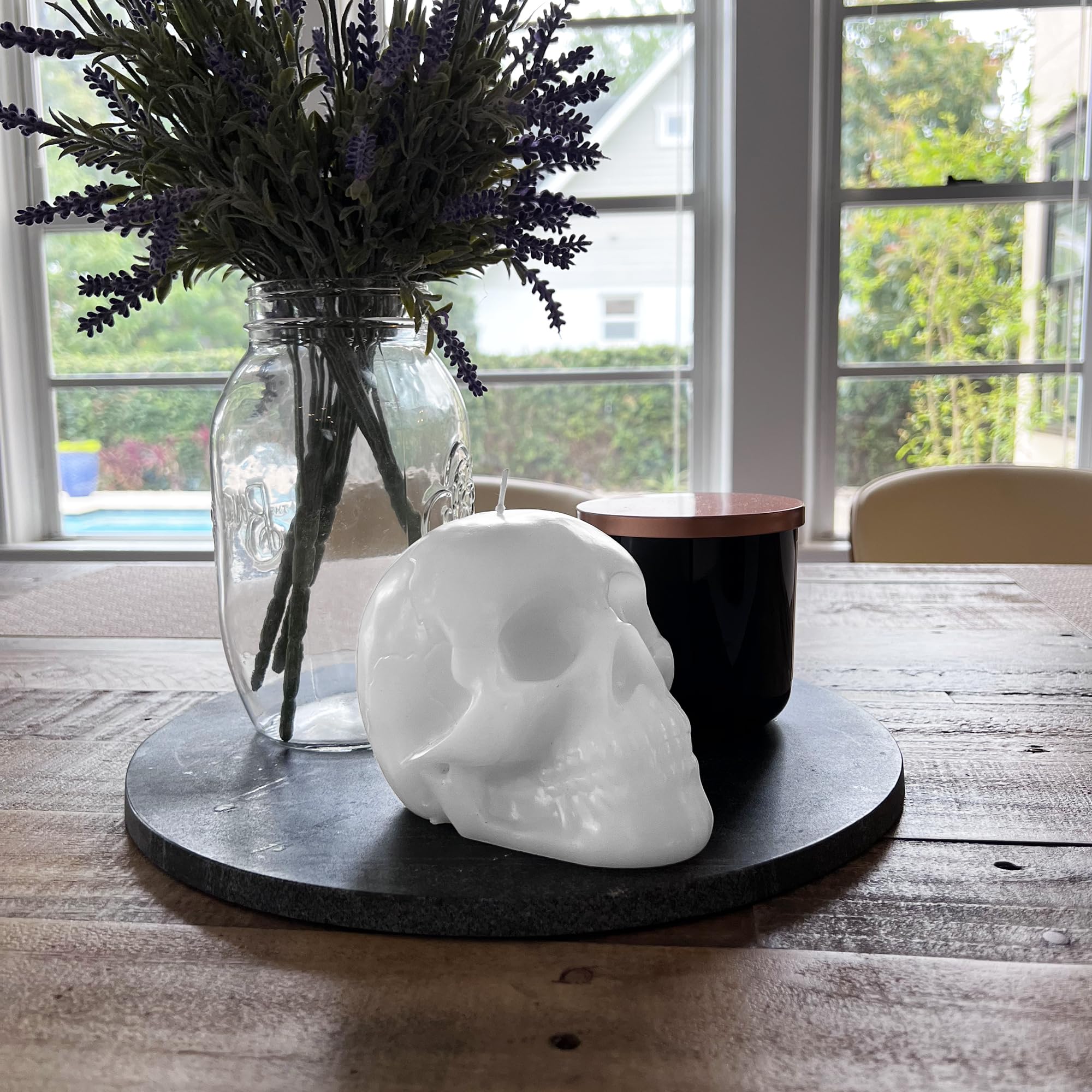 Wick Works Glass Skull Candle | Melt Reveal Inner Glass Skull | Large 6” L | Longe Burn Time! | Beautiful Gift Box | Bedroom or Home Decor | Unique Gothic Spooky Goth Gift (Black, Unscented)