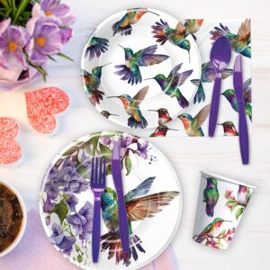 APOWBLS Hummingbird Birthday Party Supplies - Bird Hummingbird Party Decorations Dinnerware, Plate, Cup, Napkin, Fork, Floral Hummingbird Party Tableware For Bridal Baby Shower Wedding | Serve 24