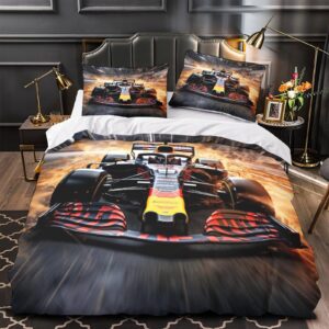 BUKISA Formula-One Racing Bedding Set Finesse Microfiber Sporting Duvet Cover Set Zipper Closure Comforter Cover Ultra Soft Quilt Cover for Girls, Boys and Teens with Pillowcases Twin（173x218cm）