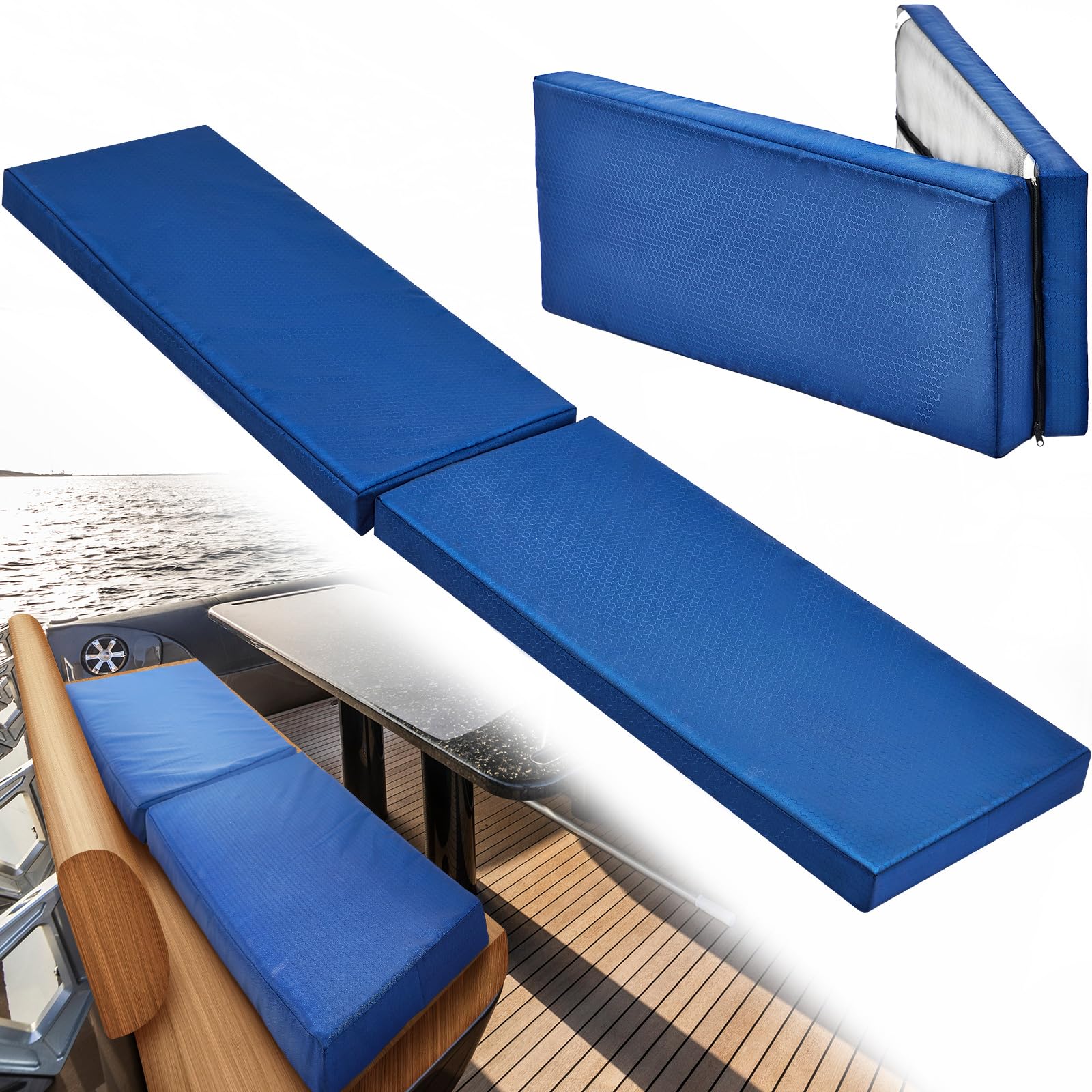 Menkxi 71 x 15 x 2.76 Inch Boat Seat Cushion Outdoor Bench Cushion Waterproof Boat Cushions Seats with a Zipper in The Middle for Boat Bench Seat Garden Patio Furniture Indoor Backyard Seat Pad, Blue