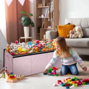 DECOSIS Extra Large Toy Box, Foldable Toy Chest for Girls with DIY Partition Storage, Kids Toy Box 40 x 16 x 14 in for Playroom, Living Room, Kid's Room, Pink, LBOX-PINK-1