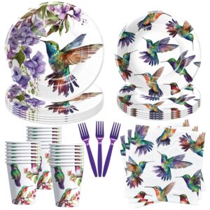 apowbls hummingbird birthday party supplies - bird hummingbird party decorations dinnerware, plate, cup, napkin, fork, floral hummingbird party tableware for bridal baby shower wedding | serve 24