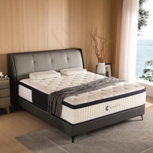 KOANTTI Queen Mattresses,14 Inch Queen Size Mattresses in a Box,Memory Foam Hybrid White & Black Mattress with Provide Support and Improve Sleep Mattresses,Pressure Relief,Medium Firm.