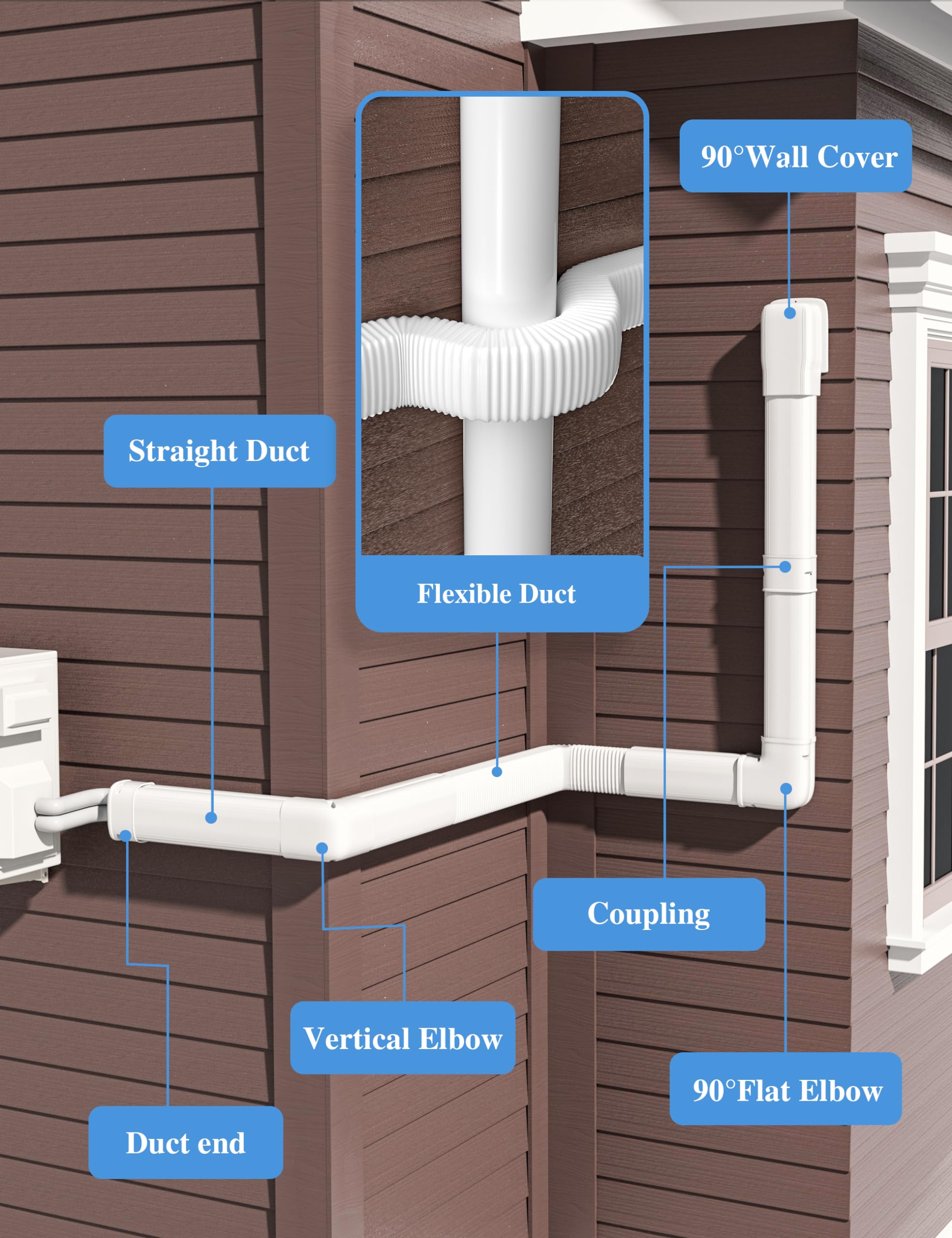 WEETALL 9 Ft Cover for AC Lines with Flexible Duct, Decorative Upgrade PP 3 Inch Line Set Cover for Ductless Mini Split Air Conditioner, Full Set Suitable for Heat Pumps Indoor & Outdoor