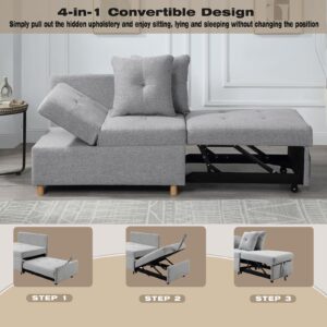 Sofa Bed, 4 in 1 Multi-Function Sofa Bed, Folding Ottoman with 2 Pillows, Linen Convertible Chair Adjustable Backrest, Sofa Bed Sleeper Chair Modern Sleeper Sofa Bed for Living Room, Small Apartment L