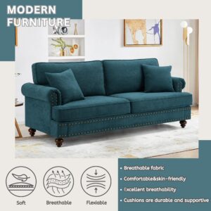 Wunlerlant 82" Modern Sofa Couch Chenille Upholstered Couches for Living Room 3 Seater Green Sofa Couch with Armrest & Wood Legs Big Comfy Sofa Couch with Deep Seats for Living Room Apartment Bedroom