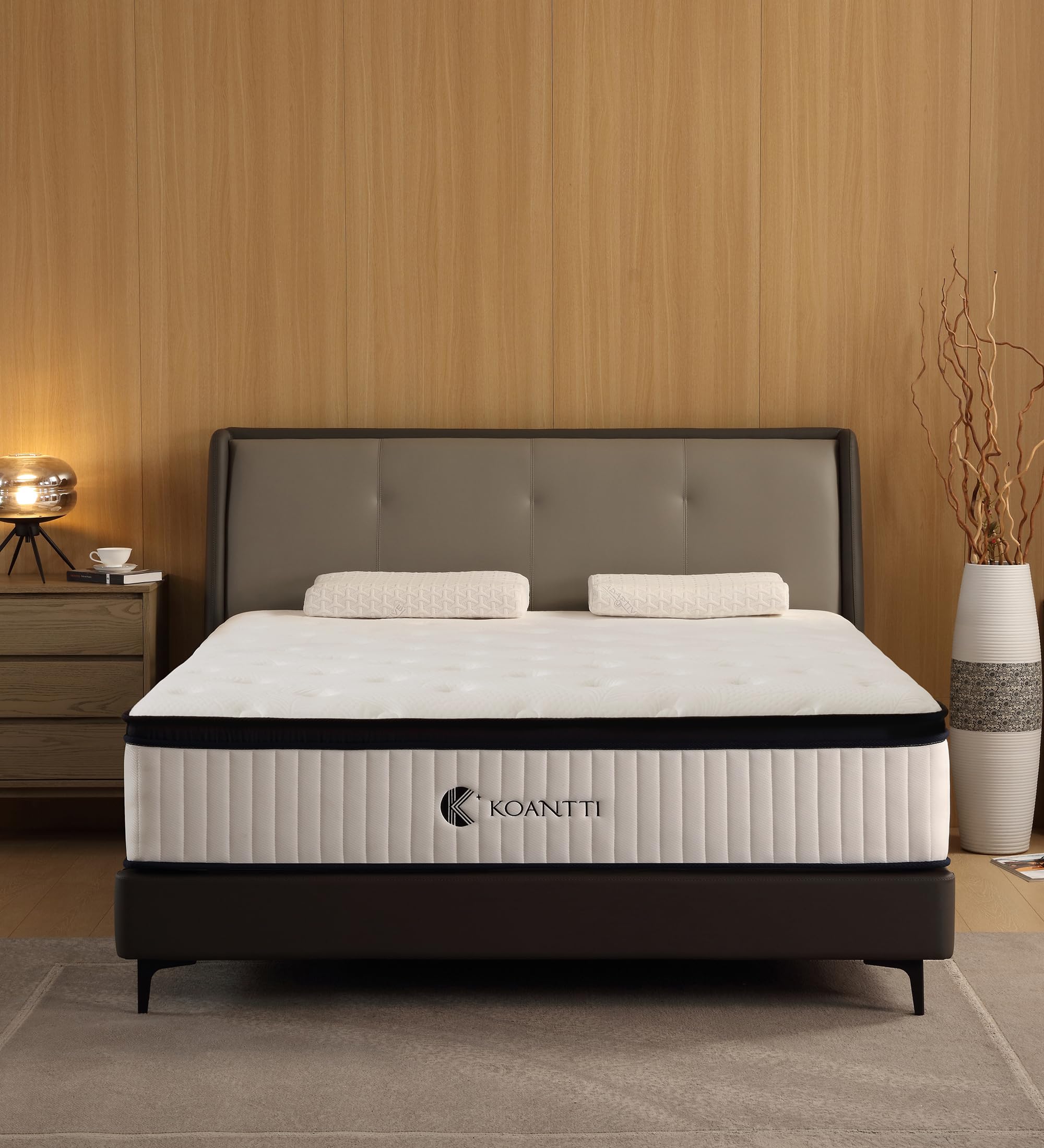 KOANTTI Queen Mattresses,14 Inch Queen Size Mattresses in a Box,Memory Foam Hybrid White & Black Mattress with Provide Support and Improve Sleep Mattresses,Pressure Relief,Medium Firm.