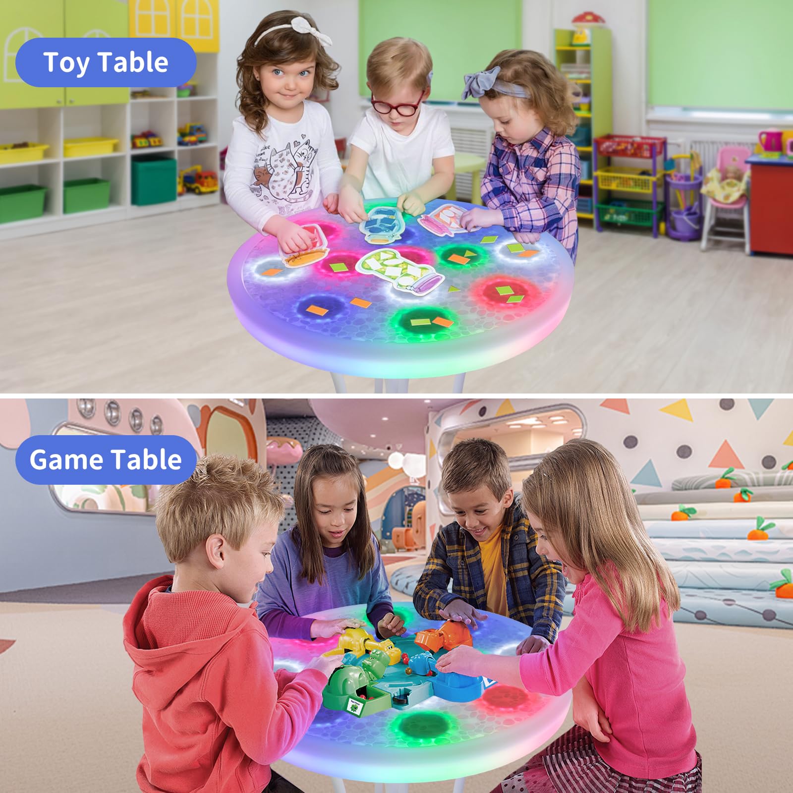 HvaJvny Kids Light Table, Touch Sensitive Light Up Table, Rechargeable Kids Sensory Play Table, Light Sensory Table for Boys Girls