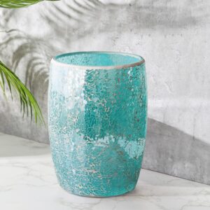 Escenzy Modern Bathroom Trash Can Mosaic Glass 5L | 7" x 10" | Decorative Small Garbage Can | Luxury Waste Basket for Bathroom, Office, Bedroom & Kitchen | Shiny Turquoise Green Bathroom Accessories