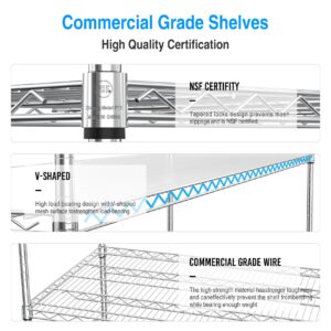 Metal Shelf Wire Shelving Unit, NSF 3 Tier 3000lbs Heavy Duty Adjustable Storage Rack with 5in Wheels and Shelf Liners and Extensible Designs Utility Storage Rack, 24"D x 72"L x 62"H - Chrome