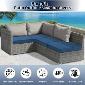 PureFit Waterproof Outdoor Cushion Covers Replacement for Patio Furniture Chair Seat Cushion Covers 24x24 inch for Outdoor Furniture Garden Backyard with Zipper, 4 Pack SLIPCOVERS ONLY, Navy