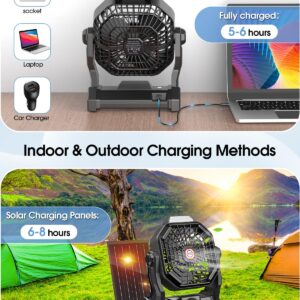 Drchop 10800mAh Solar Powered Fan, 7W Solar Camping Fan & Led Lantern, 8-inch Rechargeable Fan with Solar Panel, Battery Operated Powered Fan, Outdoor Tent Fan for Camping Essentials Accessories