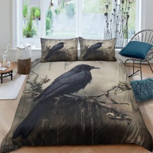 BUKISA 3D Printed Raven Comforter Cover Set for Kids Child Girls Boys Bedroom Textile Suit Skin-Friendly Crows Bedding Set Breathable Twin（173x218cm） Duvet Quilt with Pillowcases