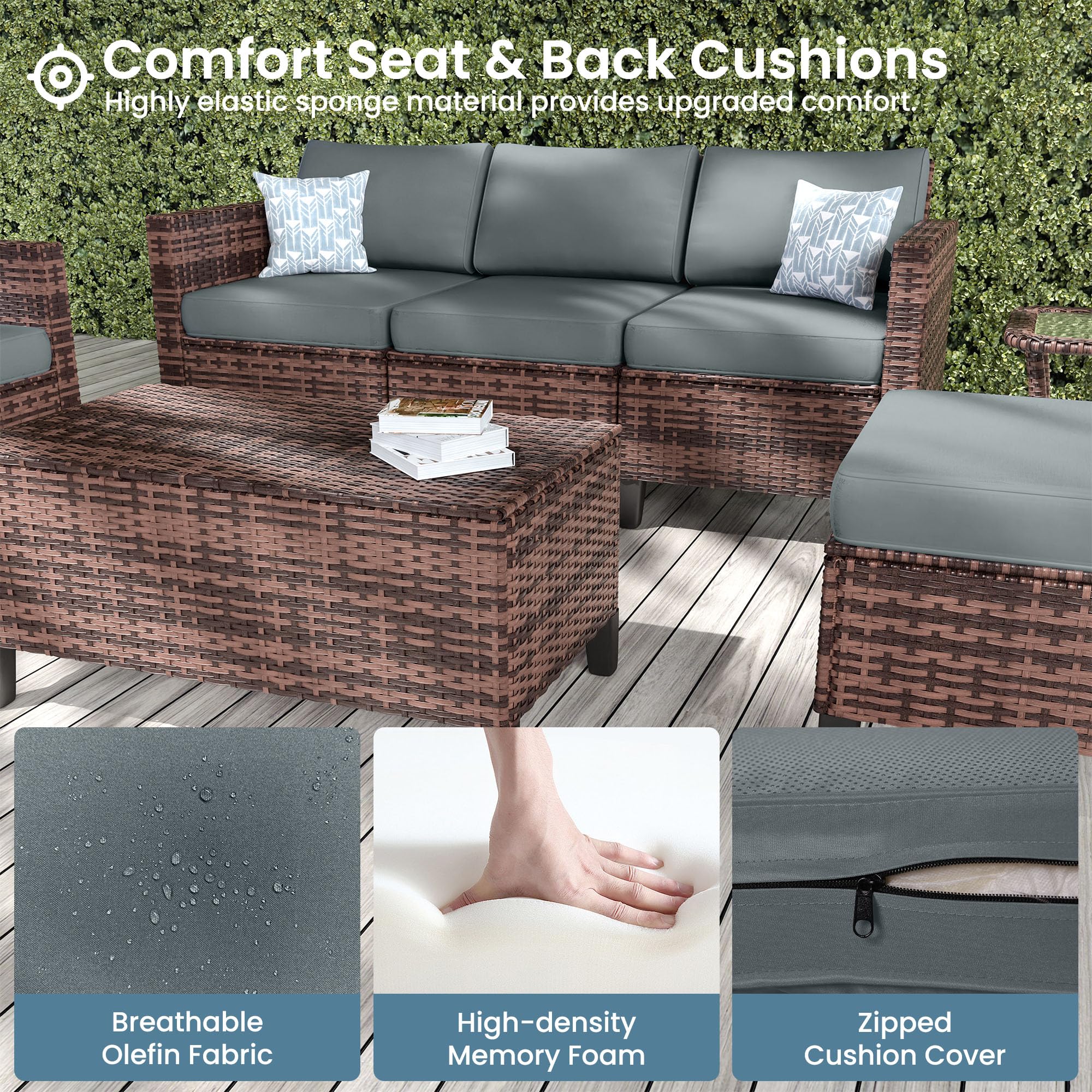 Amopatio Patio Furniture Set with Fire Pit Table, Outdoor Furniture Sectional Sofa with Swivel Chairs, Modern Conversation Sets for Balcony Backyard, Grey（Include Waterproof Covers ）