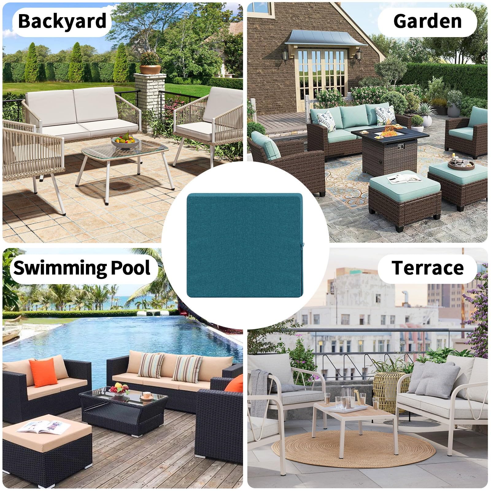 OutdoorLines Faux Linen Outdoor Cushion Covers Replacement 24"x24"x4", Waterproof Patio Cushion Cover for Outdoor Furniture, Outdoor Seat Cushion Covers for Patio, Garden (Set of 4, Teal, Cover Only)